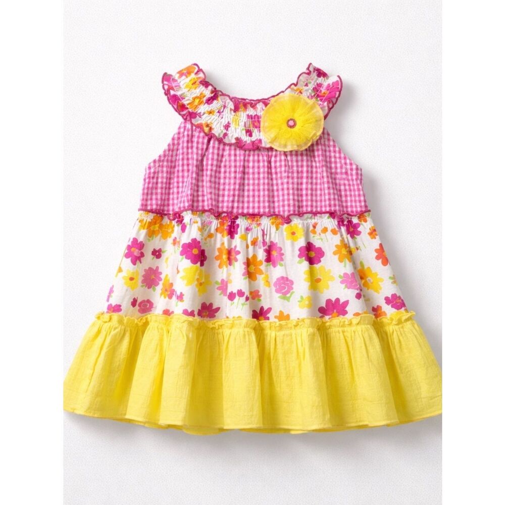 Rare Editions Fuchsia Pink & Yellow Floral Two-Piece Set smocked size 6 months